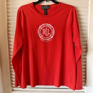 Women’s Lauren Ralph Lauren Orange and White  Long Sleeve T Shirt Size  XL